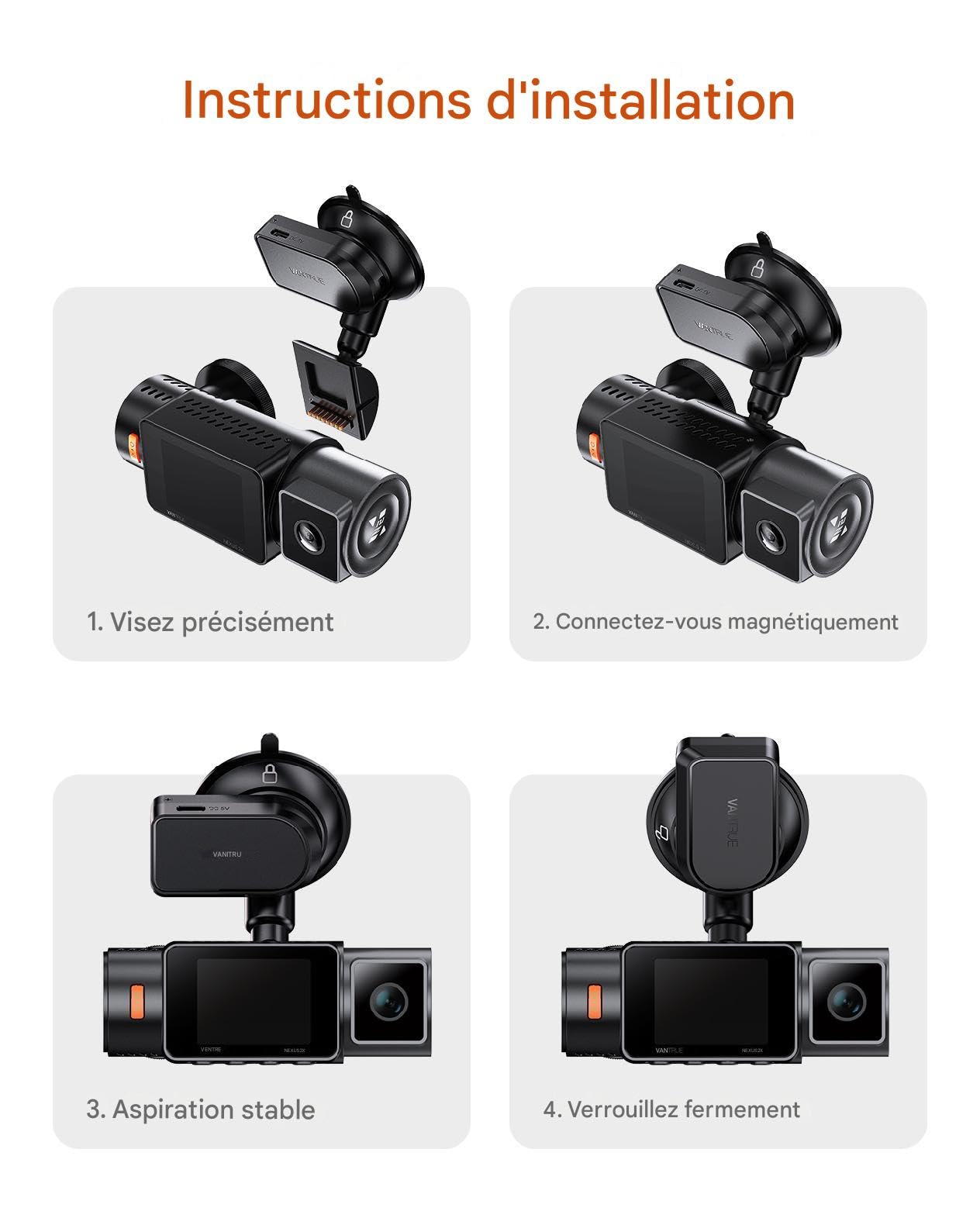 VANTRUE Support à Ventouse GPS pour caméra embarquée N2X / N5S / N4PS / N4S, Enregistrement GPS (Position, itinéraire et Vitesse), Port USB-C, Prise en Charge de la Connexion avec Module LT01 LTE