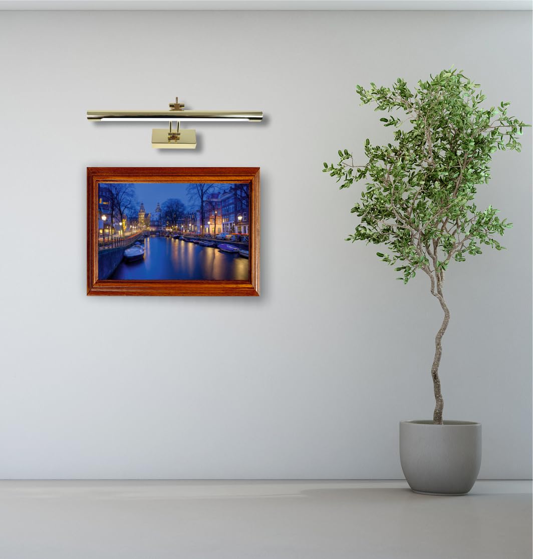 Aplique LED de pared para iluminar cuadros, espejos, etc, led 6W tradicional y elegante,tono de luz cálida 3000K, ORO Brillante, articulado y orientable. 40cm