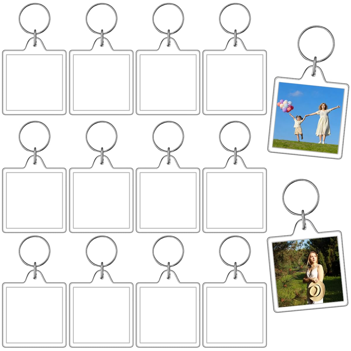REDANHA 12pcs Acrylic Photo Frame Keychain Holder 2 x 3 In Picture Insert Blank Keyring Clear Picture Holder for DIY Craft