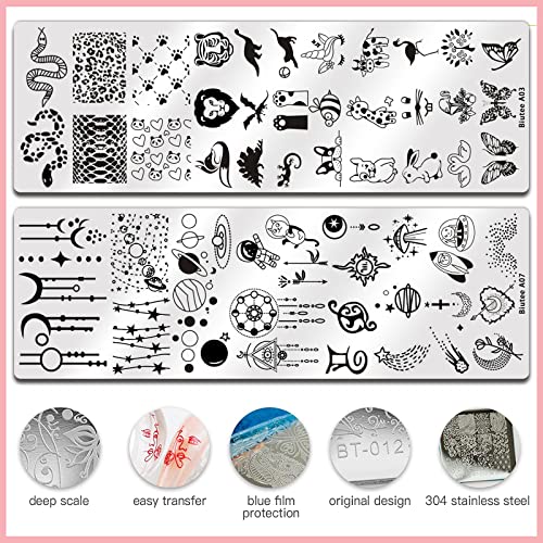 Biutee Nail Stamping Plates Set 10 Pcs Nail Art Stamper Scraper Gift Box Nail Stamp Template Kit Lace Flower Butterfly Star Design Nail Image Plate #TOP4