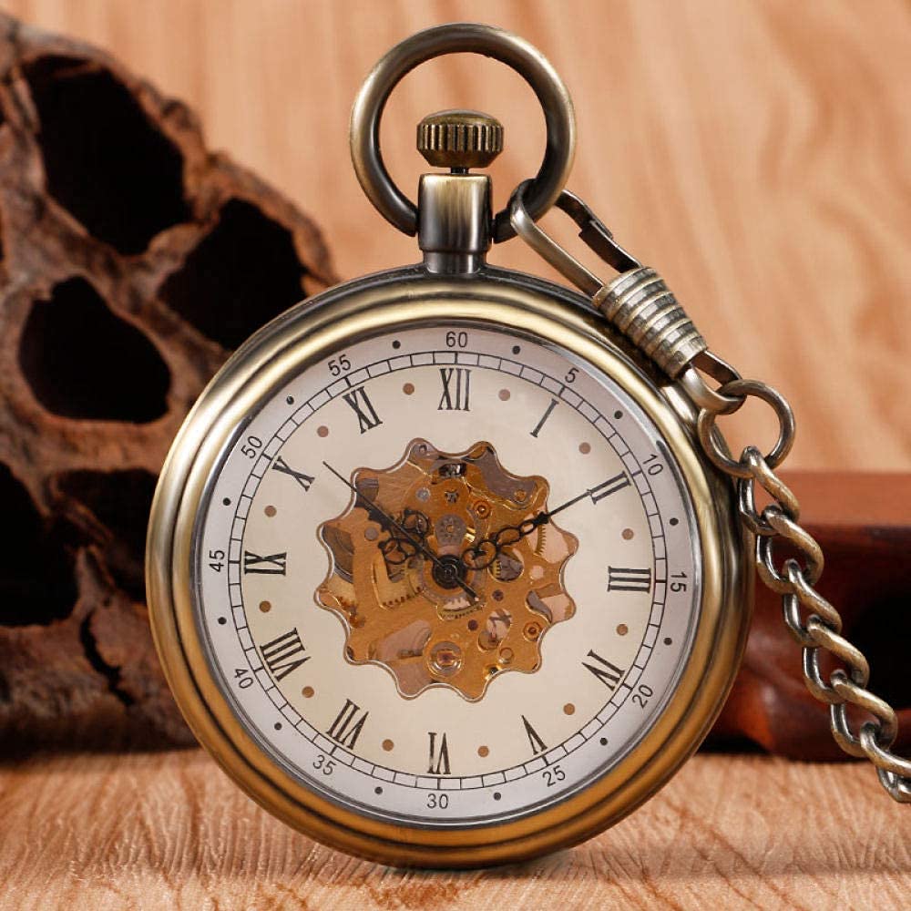 Orologio da Tasca, Orologio da Steampunk BronzePocket, Mano Meccanica Avvolgimento di Skeleton FOB Orologio con Catena Tasca Unisex Regali di Natale