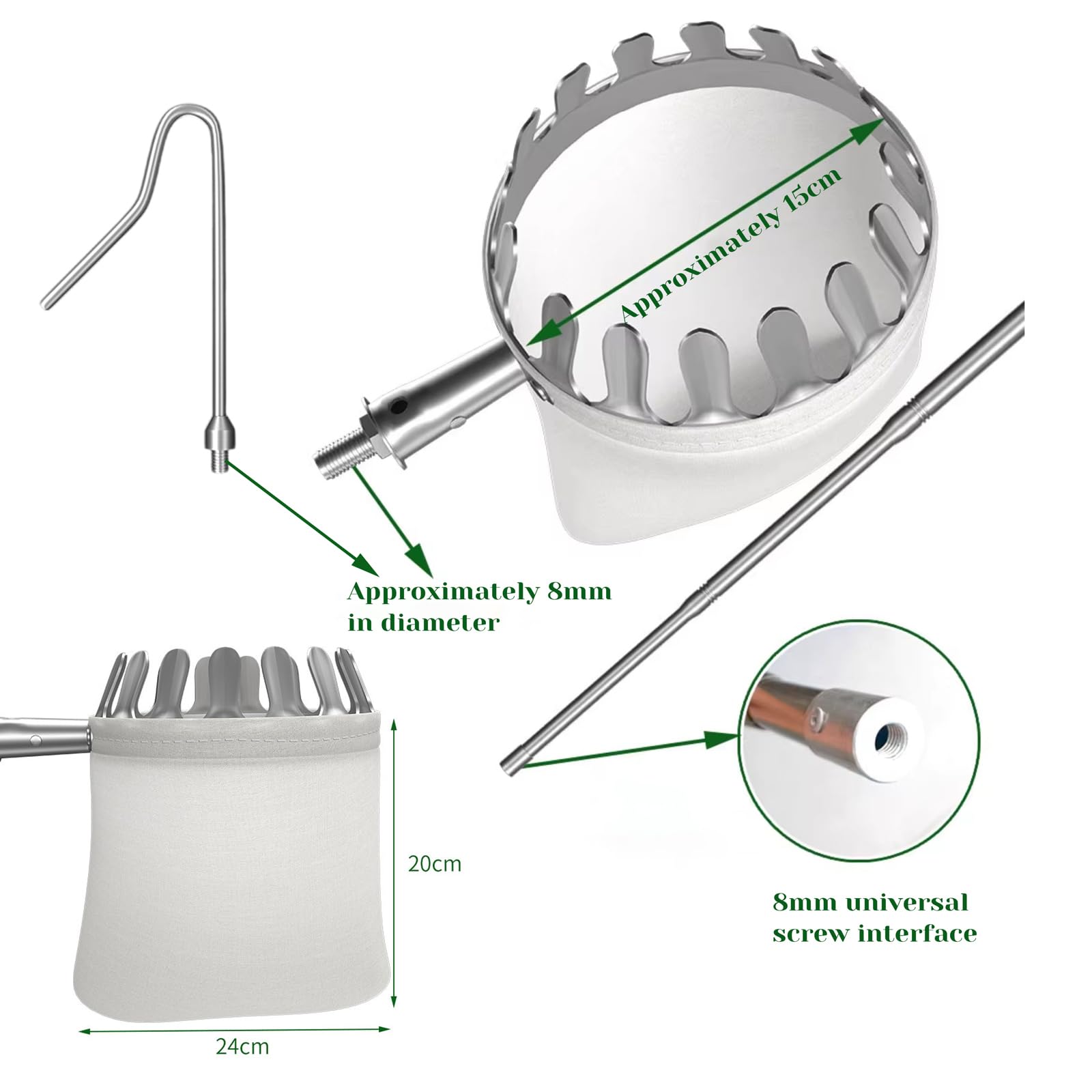 Picker De Fruits TéLescopique,Cueille-Fruits avec Manche TéLescopique,Ramasse Fruit MéTal,LéGèRement Stable Et Peu Encombrante,LéGer en Acier Inoxydable,pour Cerise,Pomme,Citron