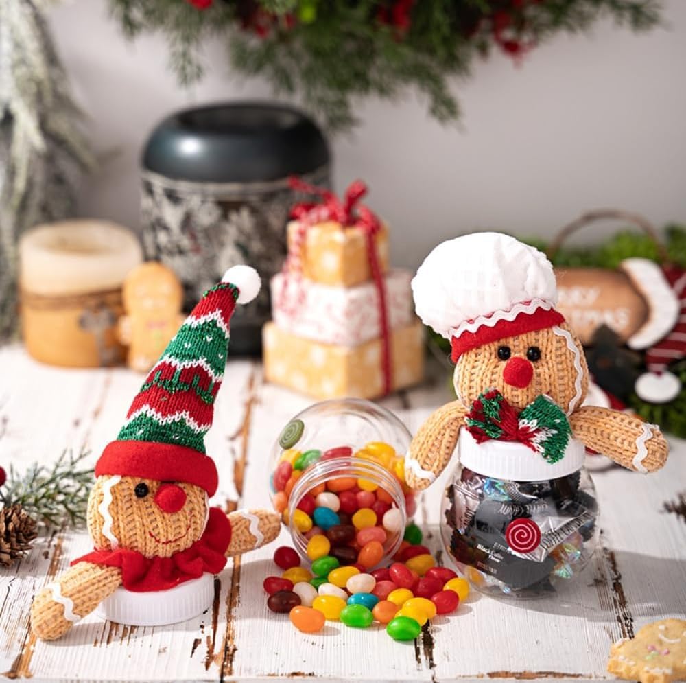 HeCotia Christmas Candy Jar, 1 Set Gingerbread Man Cookie Jars Decorative Cute Snack Holder Container Xmas Stocking Fillers For Christmas Winter Holiday Party Gifts