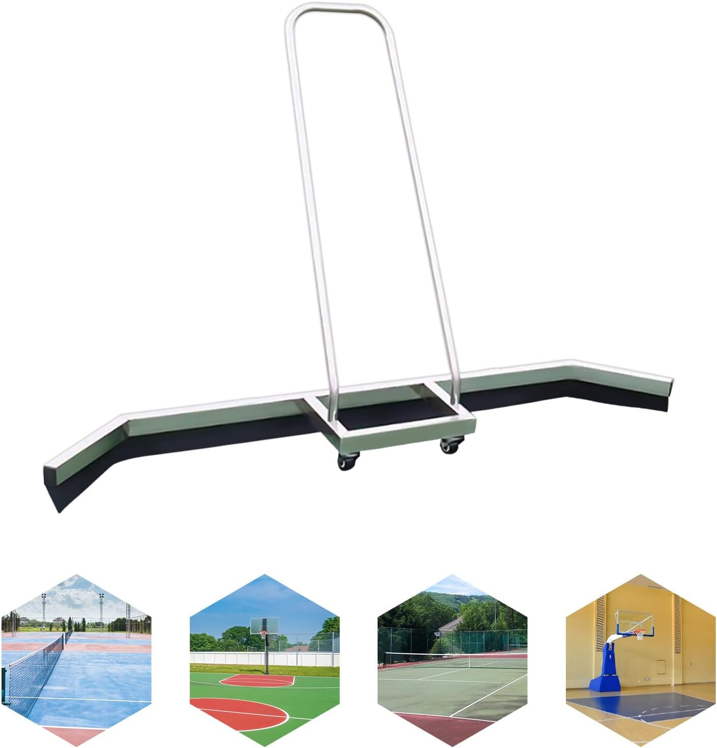 Sport Court Squeegee, Stainless Steel Large Rubber Scraper, Floor Water Remover Squeegee with Universal Wheels, Sport Tennis Court Squeegee for Basketball Courts, Car Parks, Shopping Malls