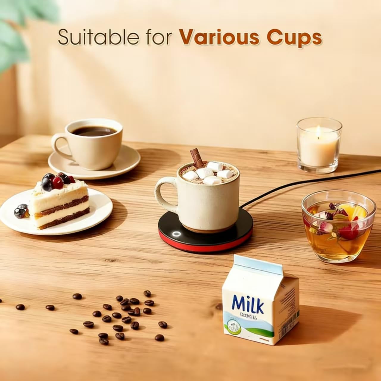Mug Warmer Heating Plate, Dual Use Drink & Candle Warmer Desk | Heat insulated plate, warms drinks, melts candles, mini size fits home office flat mugs