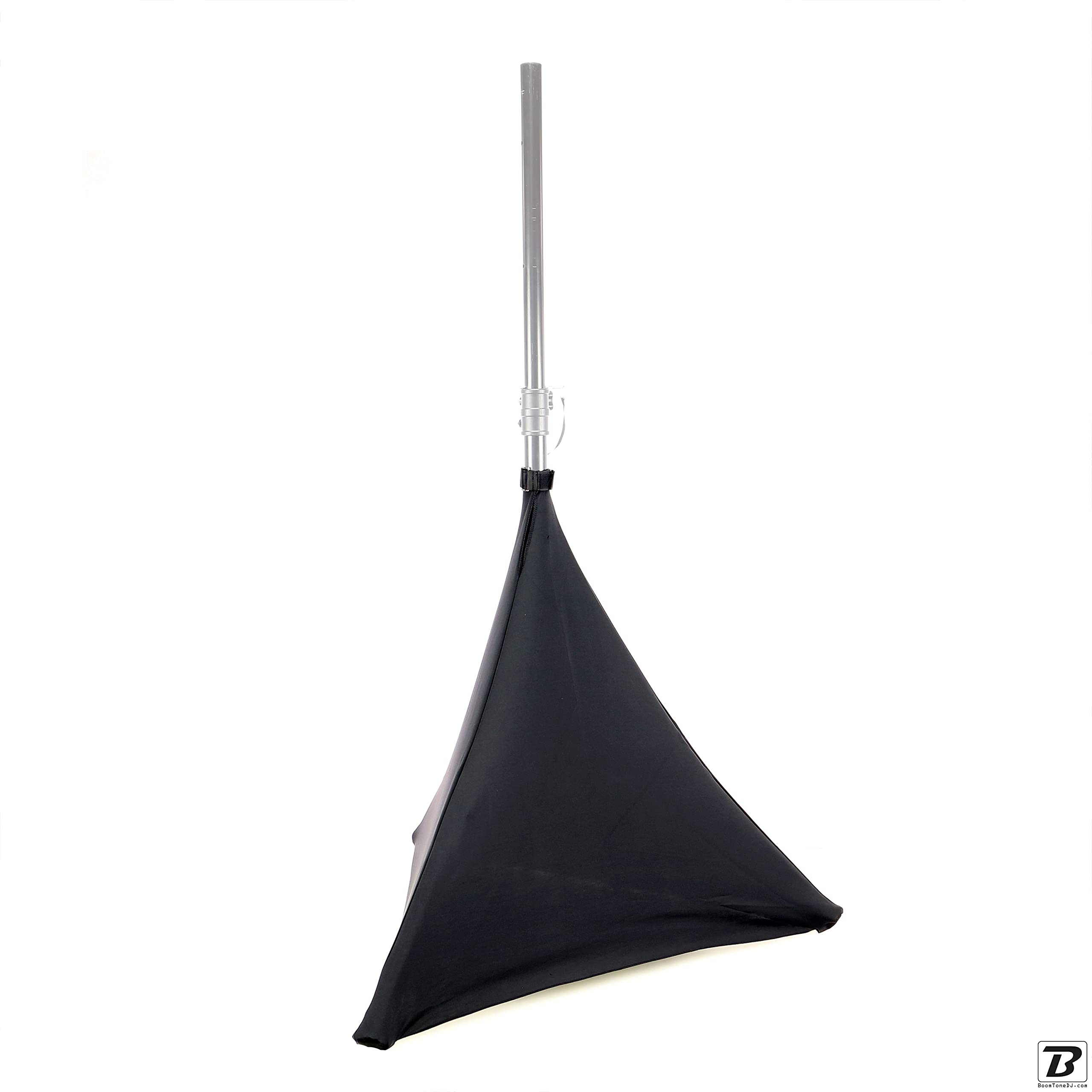 BoomToneDJ LYC-ST70-BK Housse en Lycra Noir Extensible pour Base Pieds d'Enceinte. Housse Triangulaire pour Pieds de Haut-Parleurs. Double Face 70cm de Haut. Ignifugé 190 gr/m². DJ Mobile.