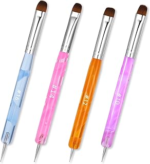 4pcs French Gel Acrylic Nail Art Brush Mixed Color Two Way Nail Art Brush with Dotting Professional Manicure Tool for Manicure Cuticle Clean up Detailed Designs Nail Dotting Pen (10#, 12#, 14#, 16#)