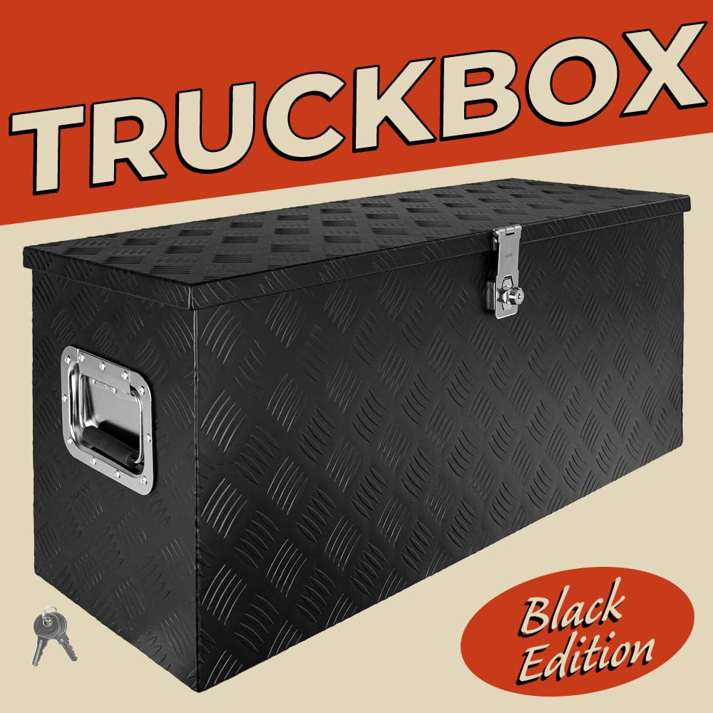 Trucky Caja de Barra de Tiro Negro Caja de Herramientas Caja de Camión Caja de Aluminio Caja de Remolque con Tapa Bloqueable Caja de Transporte D120
