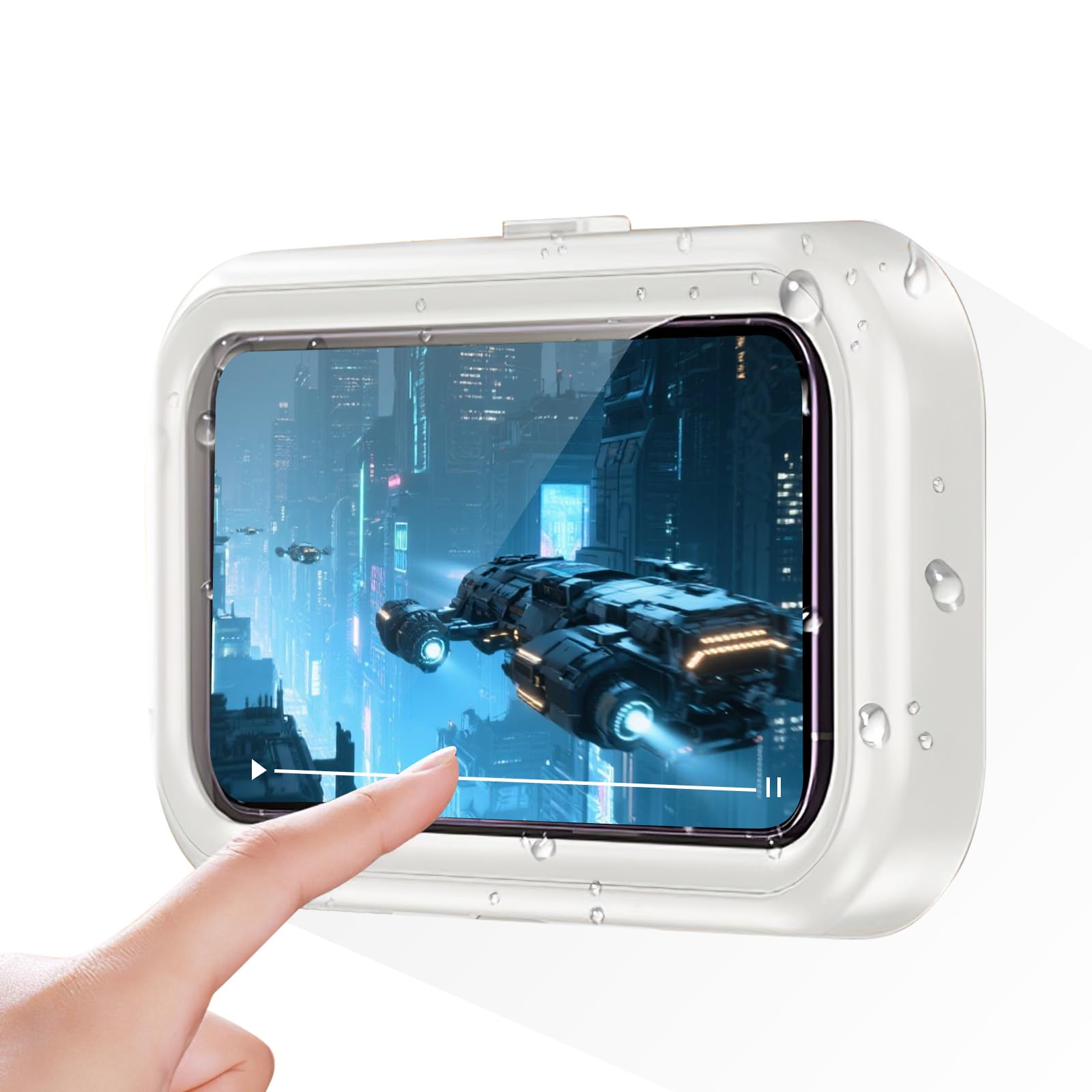 Waterproof Phone Holder for Bathroom, White, Wall-Mounted Shower Phone Case