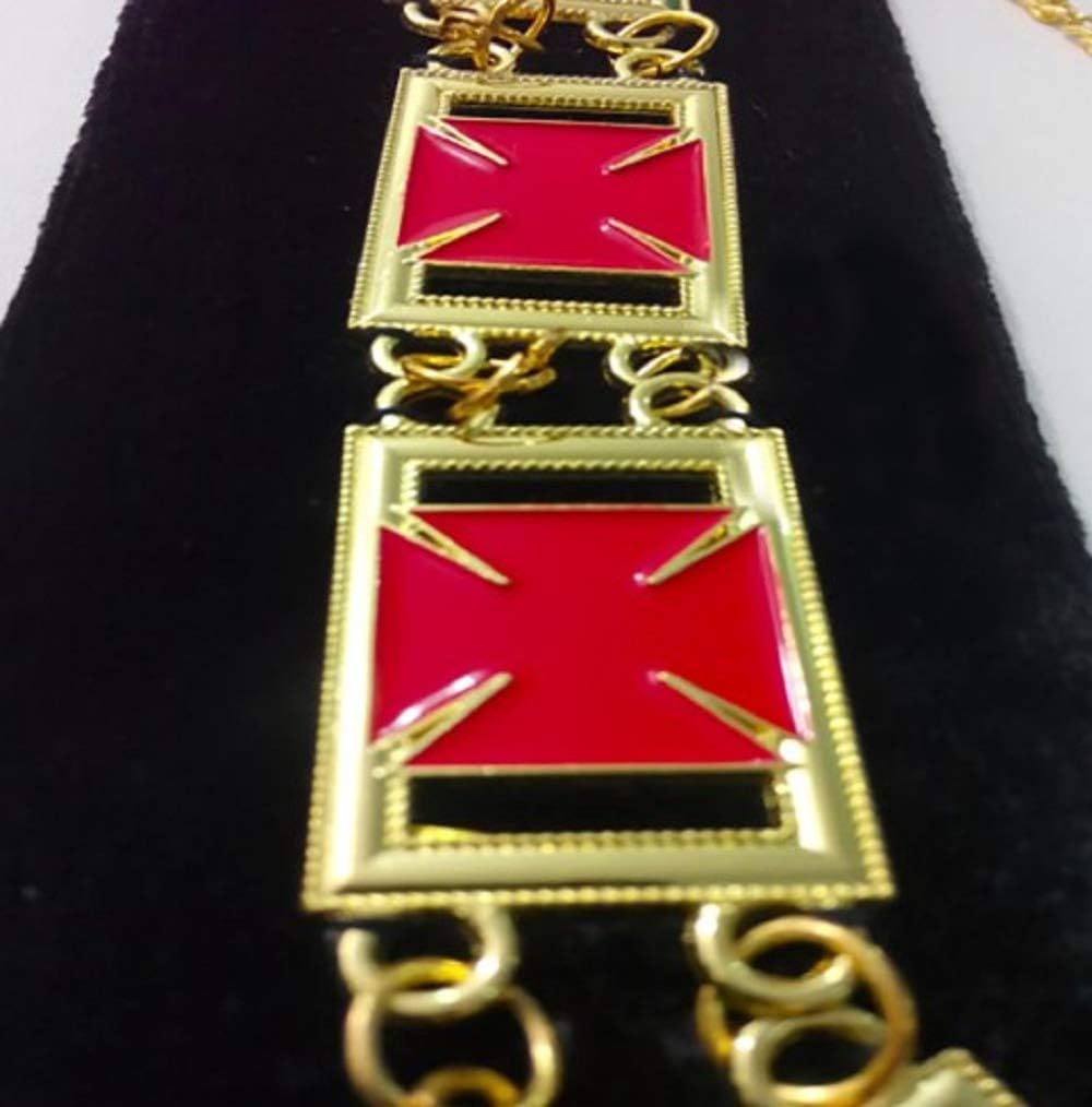 Knights Templar Formí©e Pattí©e cross - Masonic Chain Collar - Gold on Black