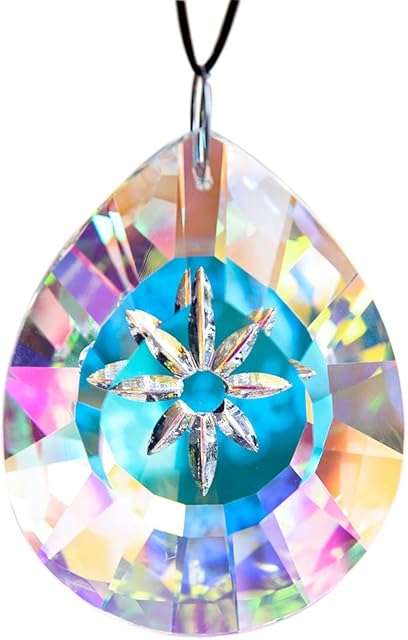 H&D HYALINE & DORA Crystal Rainbow Suncatcher for Window,Hanging Tear Drop Pendant Glass Chandelier Lamp Prisms 76mm