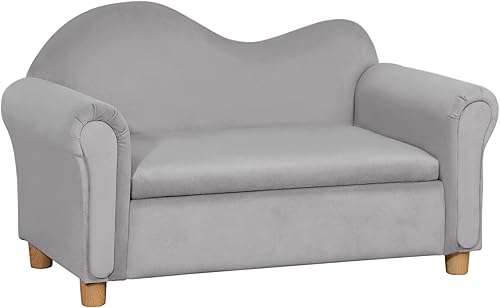 Qaba Sofá ergonómico de espuma para niños con baúl interior de almacenamiento de juguetes, sofá de terciopelo para niños con brazos suaves, muebles
