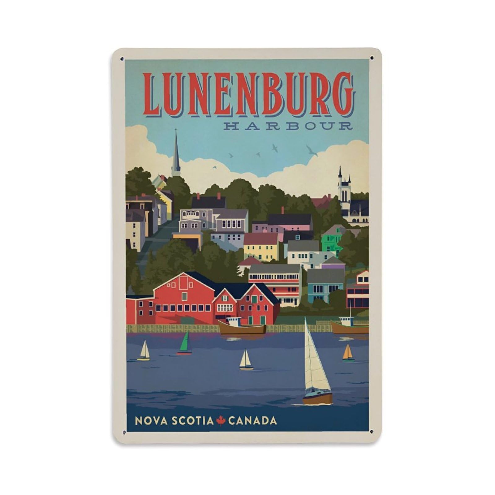 Vintage Trave Poster Canada Lunenburg Harbour Nova Scotia Metal Tin Sign Wall Decor for Cafe, Club, Garden Metal Poster 8x12Inch
