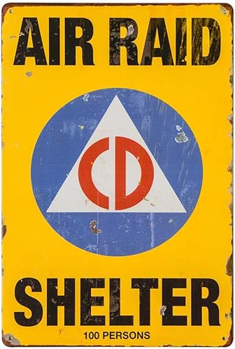 Air Raid Shelter - Arte de pared de metal vintage para garaje, hombre, decoración de cueva, letrero de lata retro para aficionados a la historia,