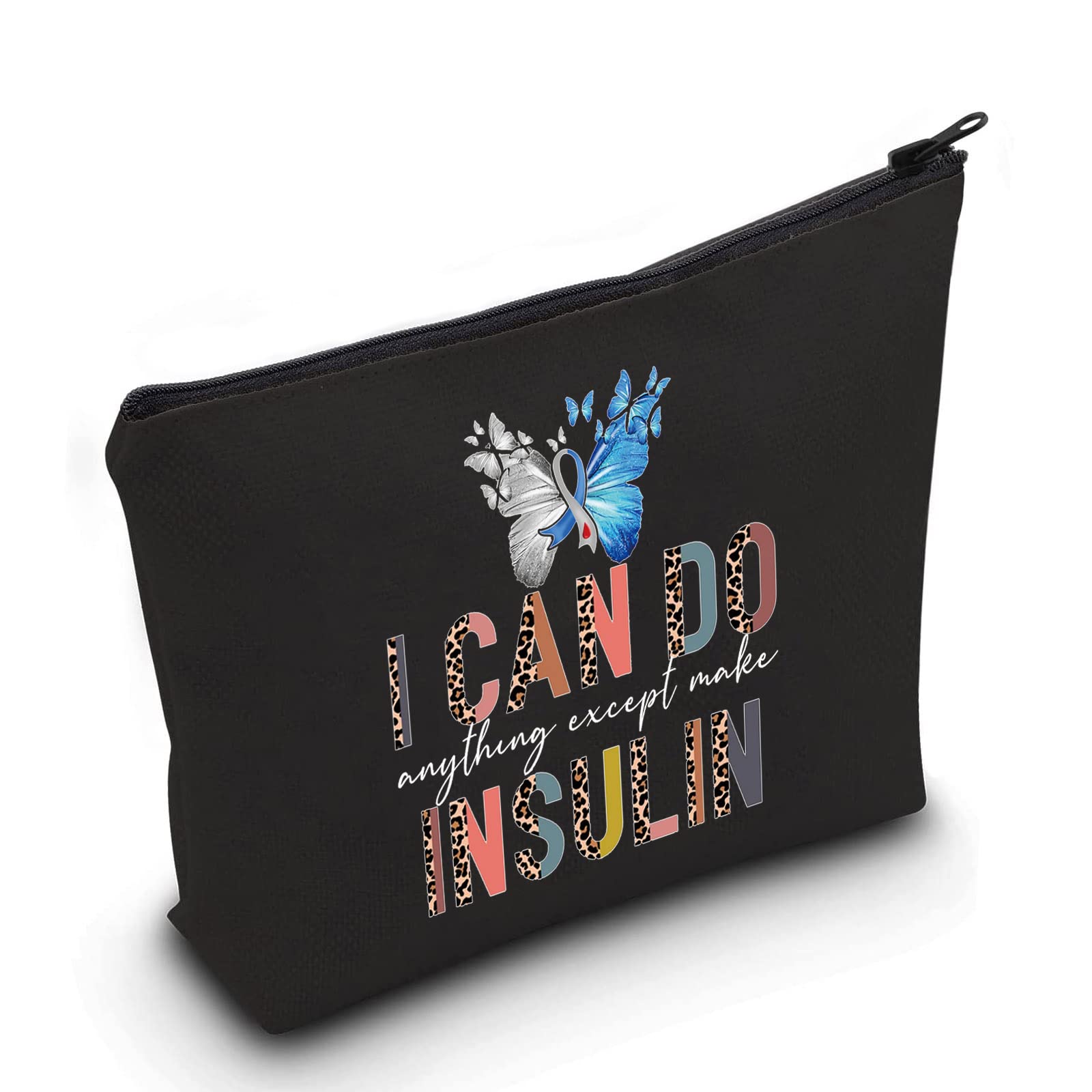 LEVLOFunny Diabetes Awareness Cosmetic Make Up Bag Diabetic Gift I Can Do Anything Except Make Insulin Makeup Zipper Pouch Bag For Women Girls, Black Except Make Insulin, Cosmetic Bag
