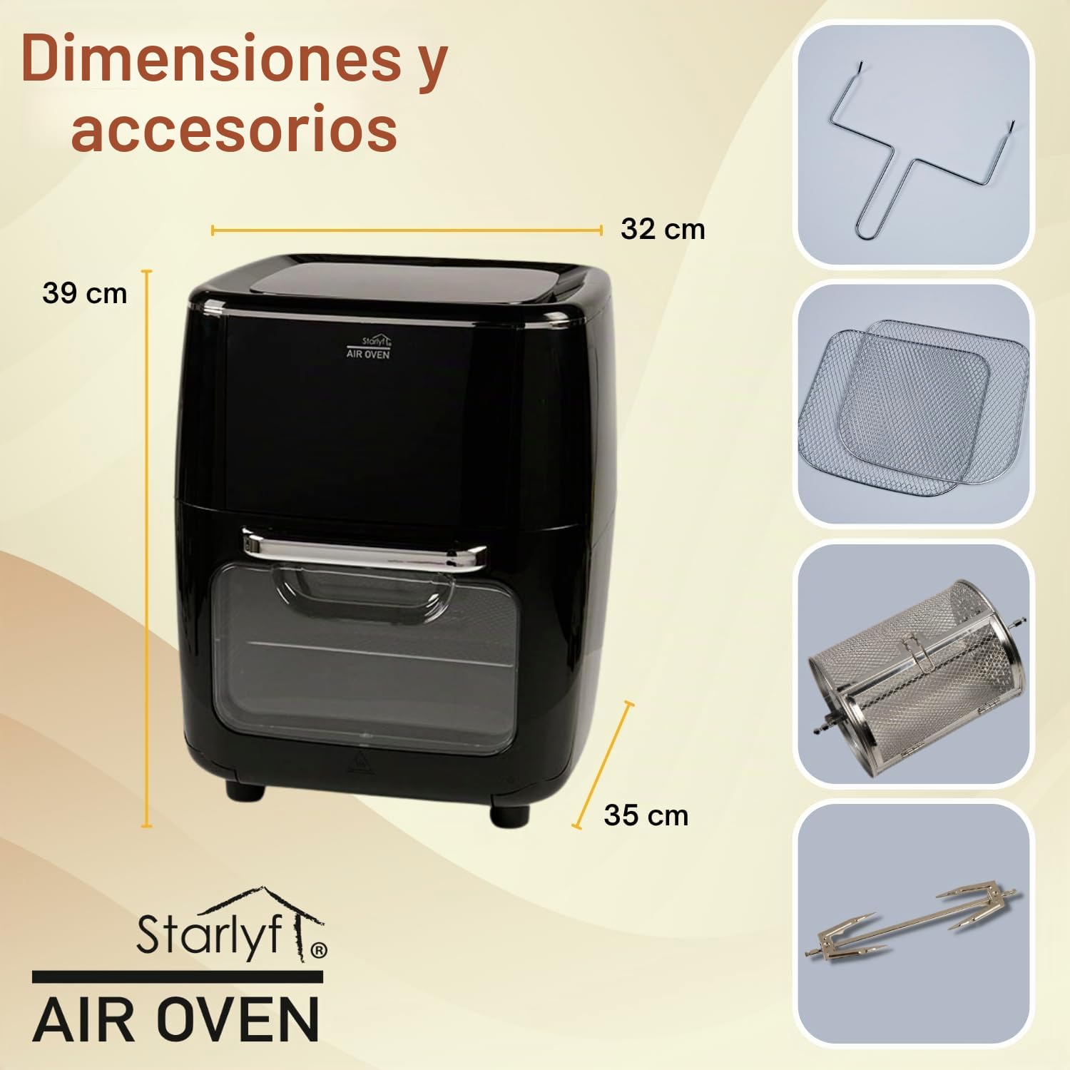 STARLYF Air Oven Freidora de Aire, Horno de Aire eléctrico, 1700W - 12L, Tecnología Air Cycling, 10 Programas, Freidora de Aire 65-200℃, Panel LED táctil, Fácil de Limpiar