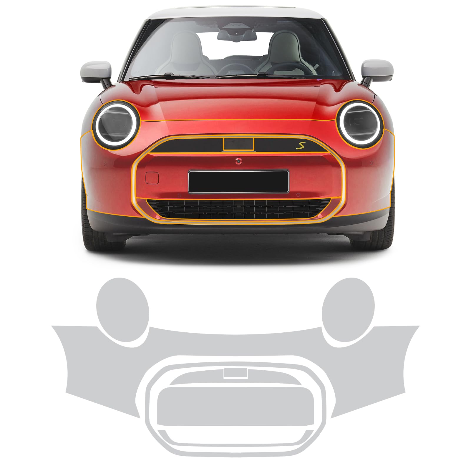 für Mini J01 Cooper Se 2024 Auto-Lackschutzfolie Vorgeschnitten TPU Transparent Selbstklebend Regenfest Wasserdicht HD Kratzfest zubehör (Frontstoßstange 8St)