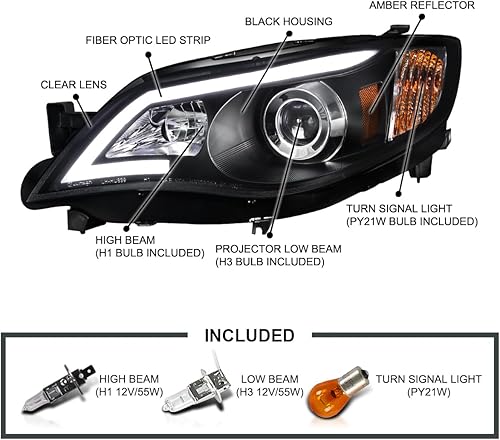 Miniatura 3 de SPEC-D TUNING Faros delanteros de proyector LED negros compatibles con Subaru Impreza Outback Sport 2008-2011, Subaru Impreza WRX 2008-2014,