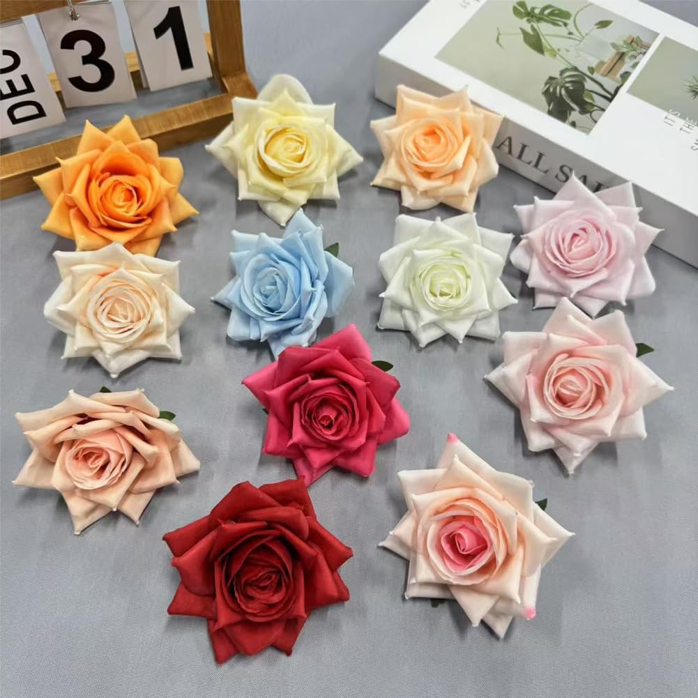 Artificial Silk Rose Heads Bulk 70PCS - Realistic Fake Roses for Floral Arrangements, Centerpieces, DIY Handicrafts Thornless (White)