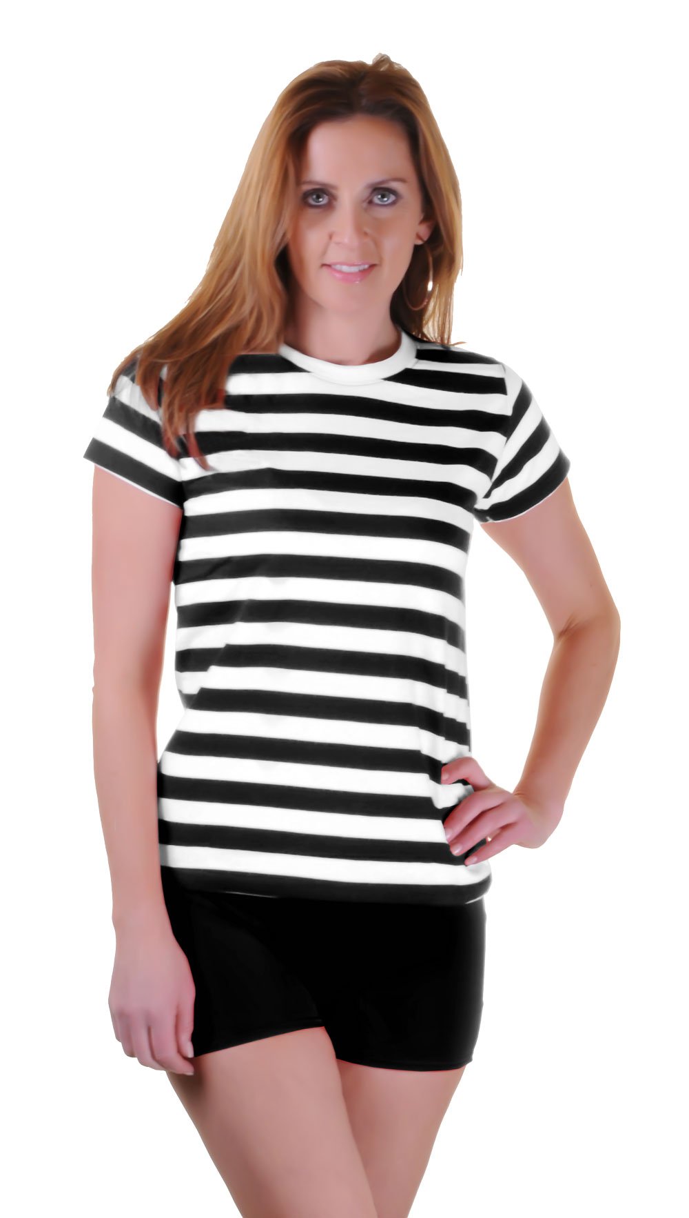 WickedFun® Fancy Dress COMPLETE Ladies French Mime Artist Costume Striped T Shirt, Beret, Tights, Braces & Gloves 6 Pieces French Fancy Dress Set (XX-Large, T-Shirt) — image 1