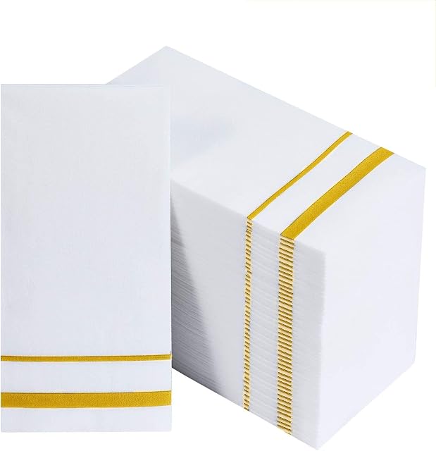 DADAWU Gold Napkins,Disposable Hand Towels,Linen-Feel Guest Towels for Kitchen,Parties, Weddings, Anniversary, Dinners or Events,Pack of 50