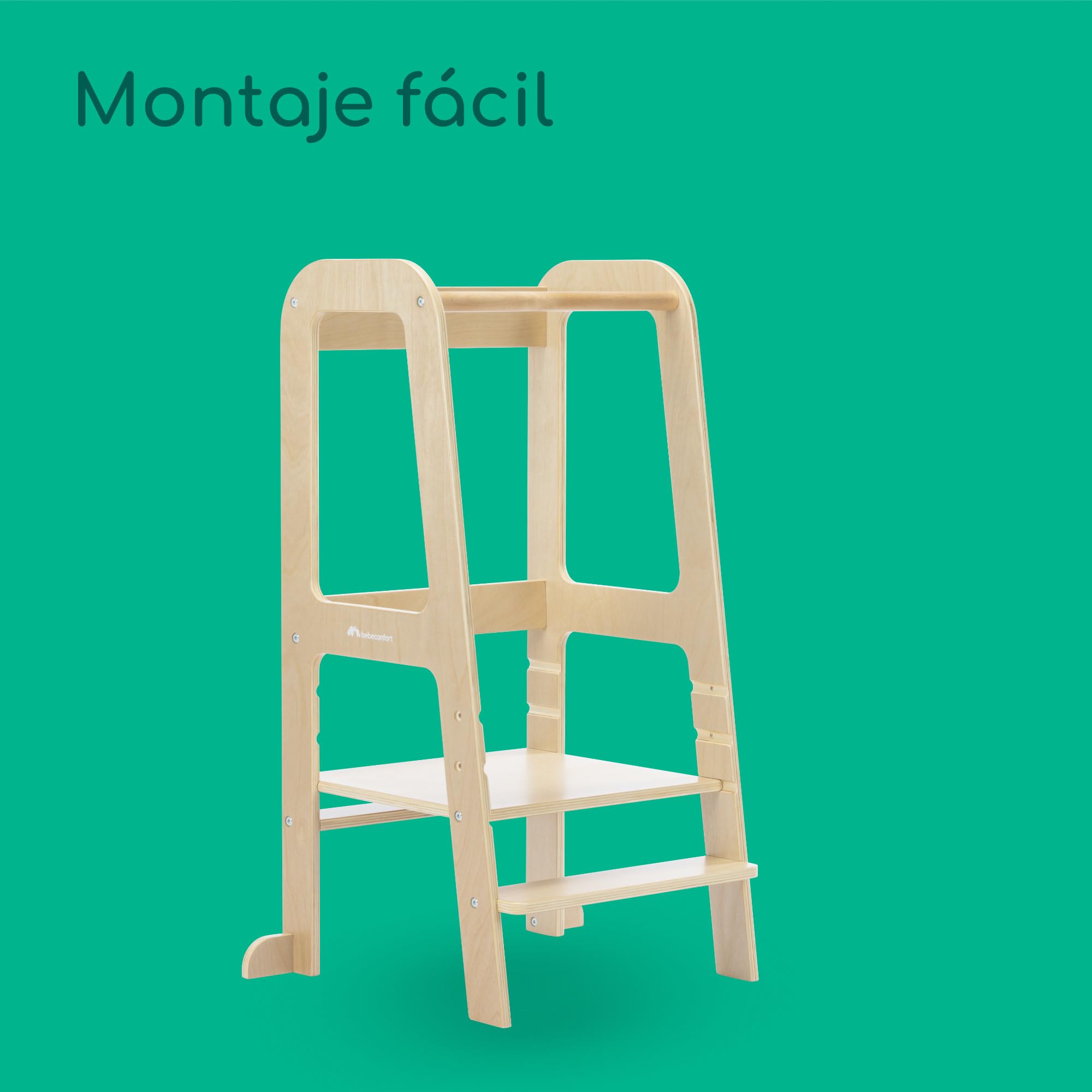 Bebeconfort Hoya, Torre Aprendizaje Montessori, 1,5-6 Años (10-30 kg), 3 Alturas Ajustables, Seguridad Certificada, Taburete Infantil Ligero de 6,2 kg, Diseño Duradero, Natural Wood