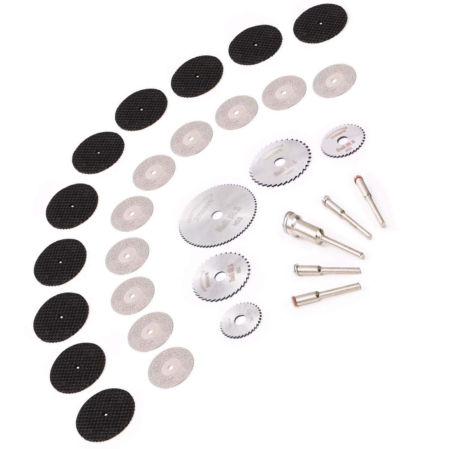 DIY Crafts Design No # 3, Pack of 30 Pcs, 10 1/8 Shank Diamond Cutting Wheel; 5 Mini HSS Saw Blades; 10 Resin Cut Off Disc Combo Cutter Kit Tool Set with 5 Mandrel(Design No # 3, Pack of 30 Pcs) (B07LG9DDTV) Amazon Price History, Amazon Price Tracker