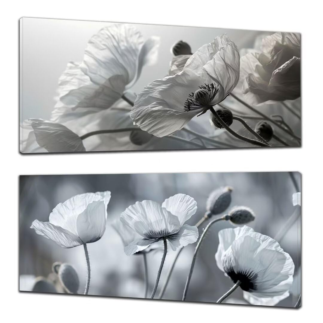 2 Pezzi papavero Pittura Diamante, 5D Diamond Painting Bianco, 40x90cm Diamond Painting Grandi Dimensioni, Strass Ricamo a Punto Croce Kit Diamond Painting per Decorazioni Natalizie Casa e Regalo X-7