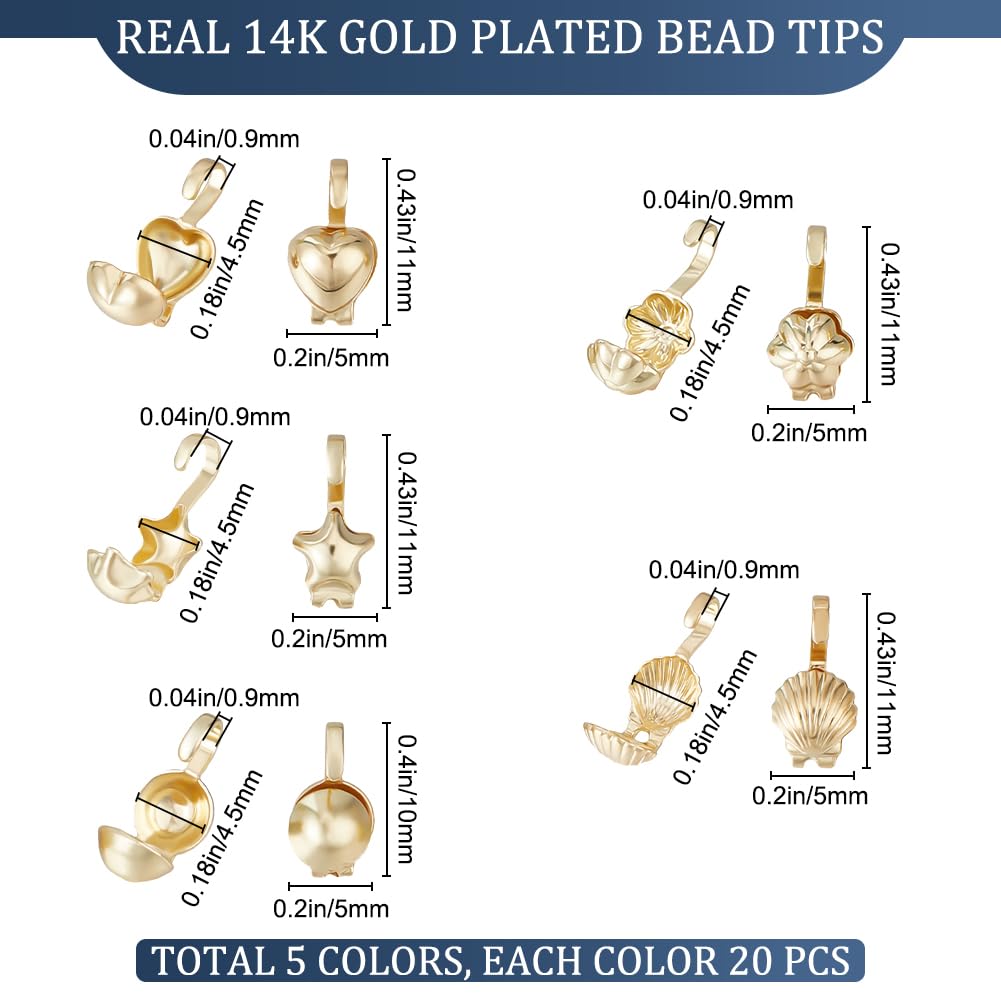 Beebeecraft 1 Boîte De 100 Embouts De Perles En Laiton Plaqué Or 14