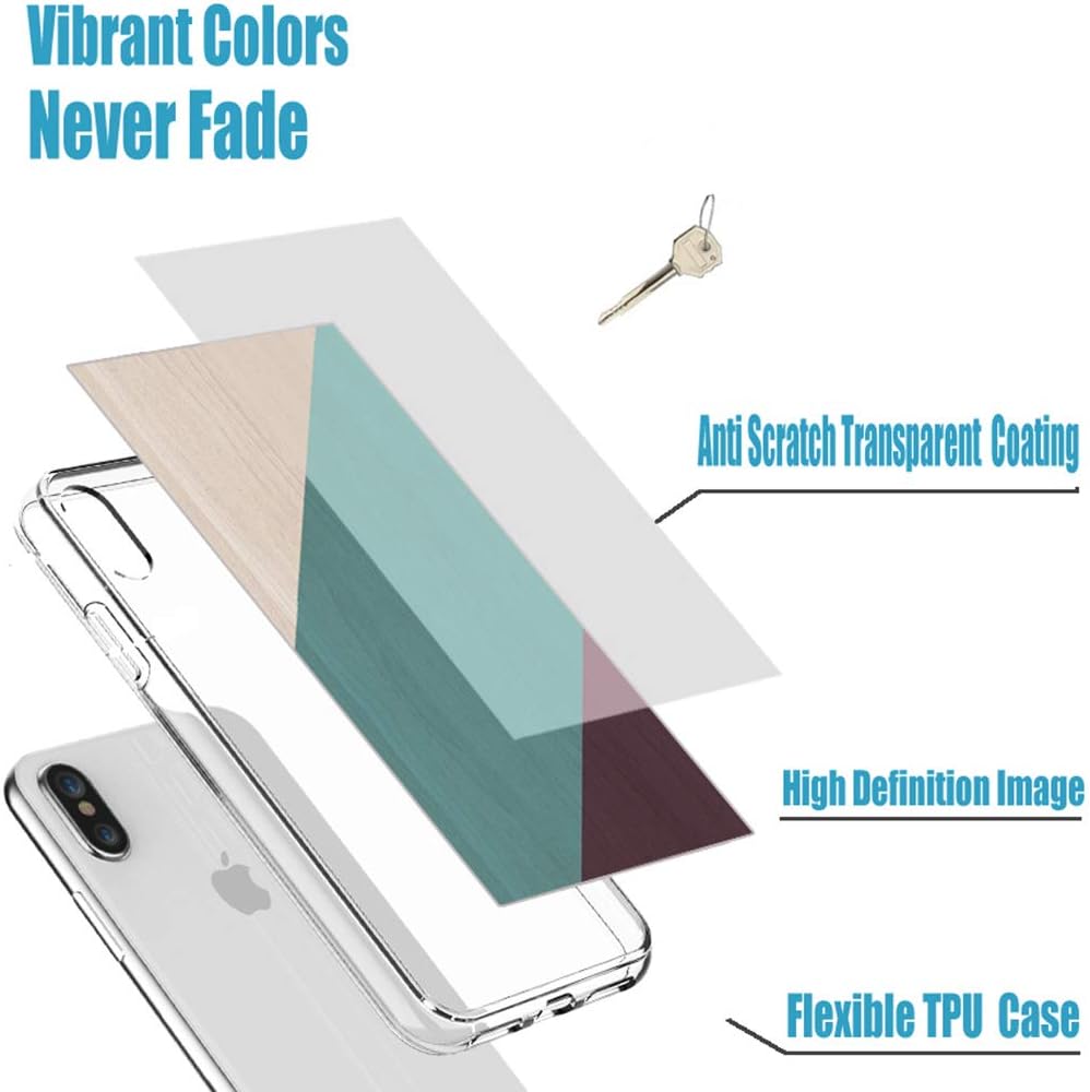 iPhone Xs Case Cute,iPhone X Case Cool,iPhone 10 Case,ChiChiC Slim Flexible Soft Rubber TPU Clear Case Cover with Design for Apple iPhone Xs X 10,Geometric Green Blue Teal Purple Brown Wood Grain