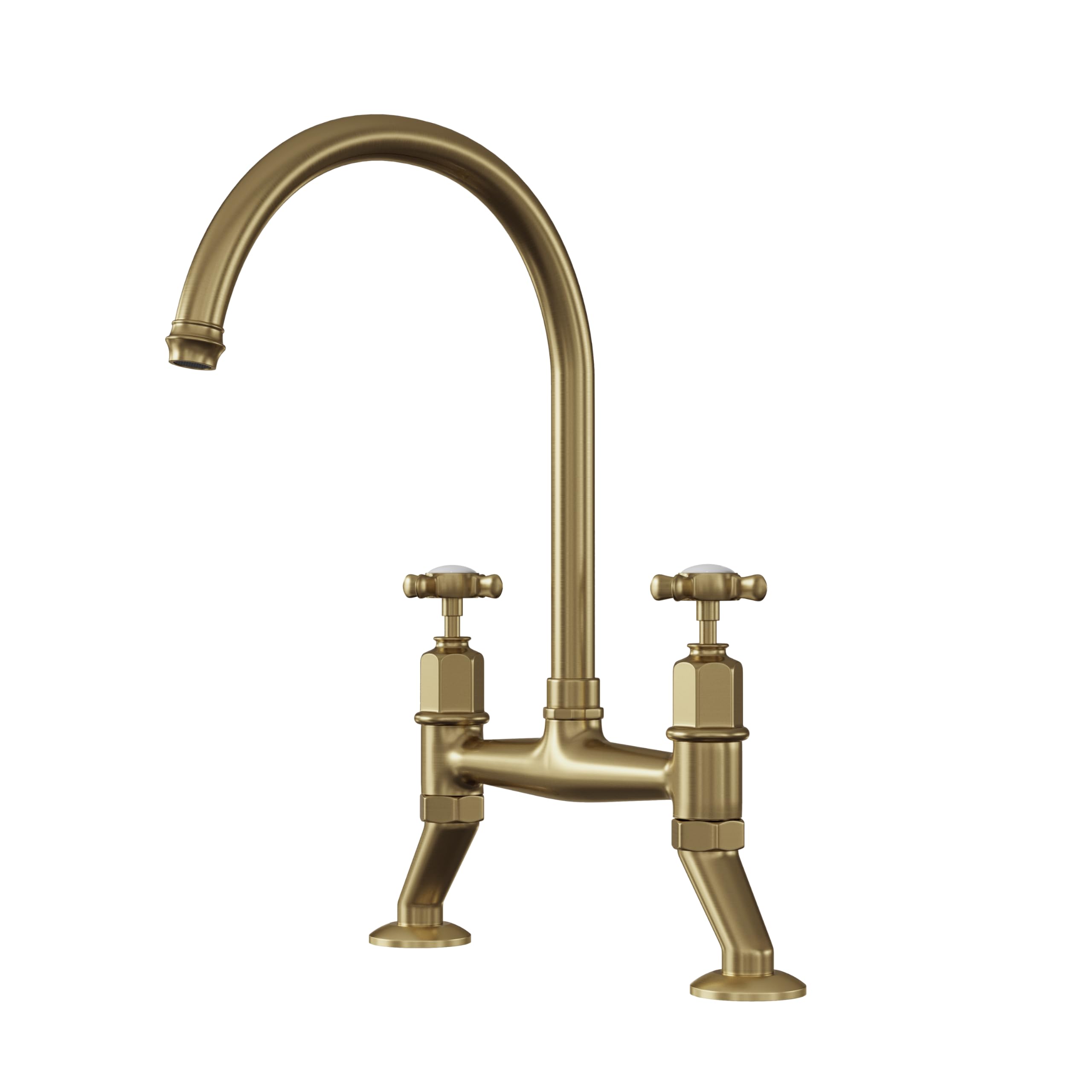 Flode Alton Crosshead Bridge Kitchen Mixer Tap in Brushed Brass