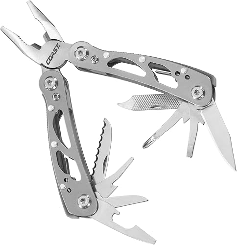 COAST CT211 Multiherramienta de acero inoxidable 11 en 1, alicates múltiples, cortador de alambre, cuchillo dentado, mini cuchillo, 3