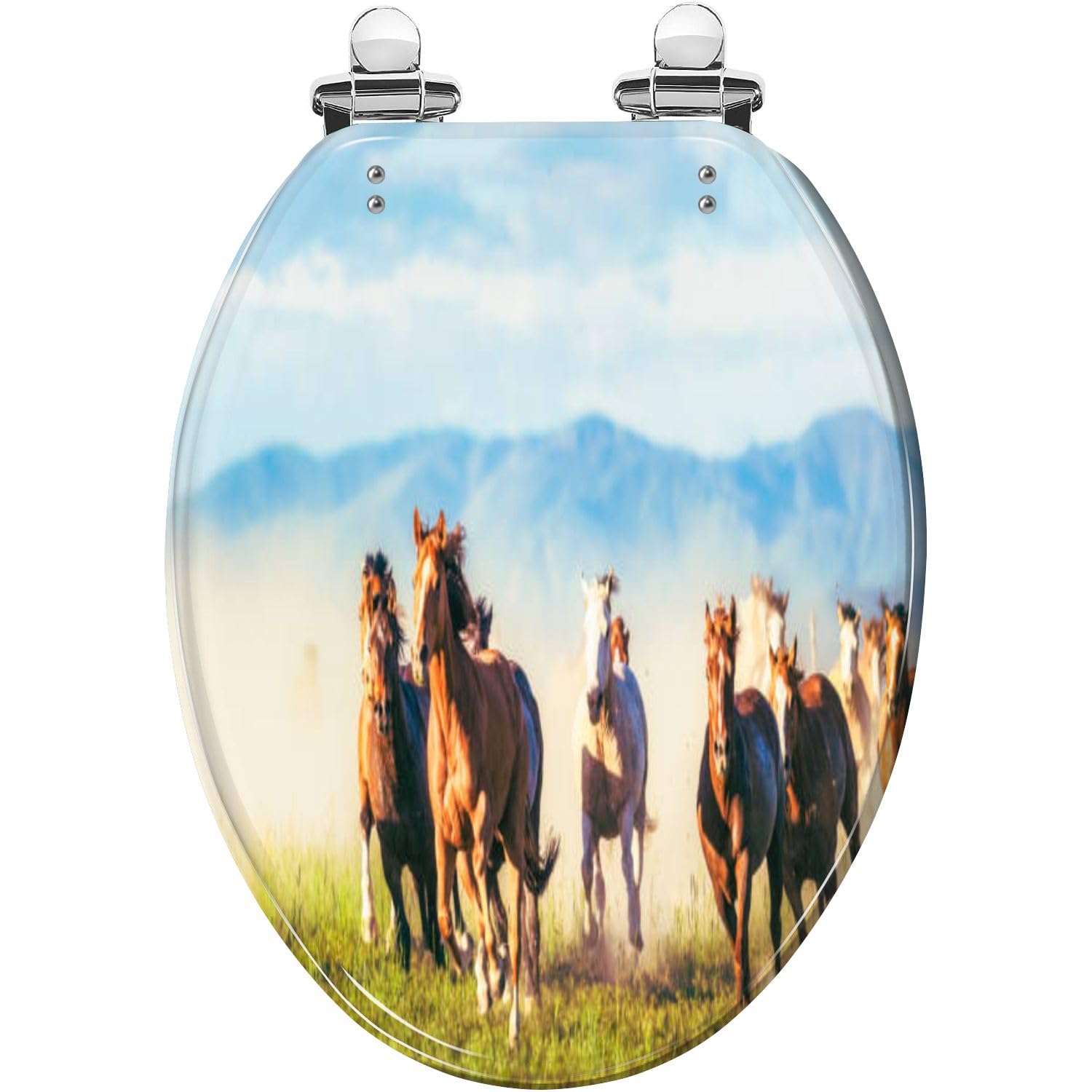 Elongated Toilet Seat Horses running Resin Toilet Seat Slow Quiet Close with Quick-Release Hinges Toilet Seat with Cover Easy to Clean Install