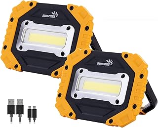 Rechargeable Work Light, Portable COB Flood Light with Magnetic Base Waterproof LED Job Site Lighting Flashlights for Camping Fishing Car Repair with Emergency SOS Mode (2 Pack)