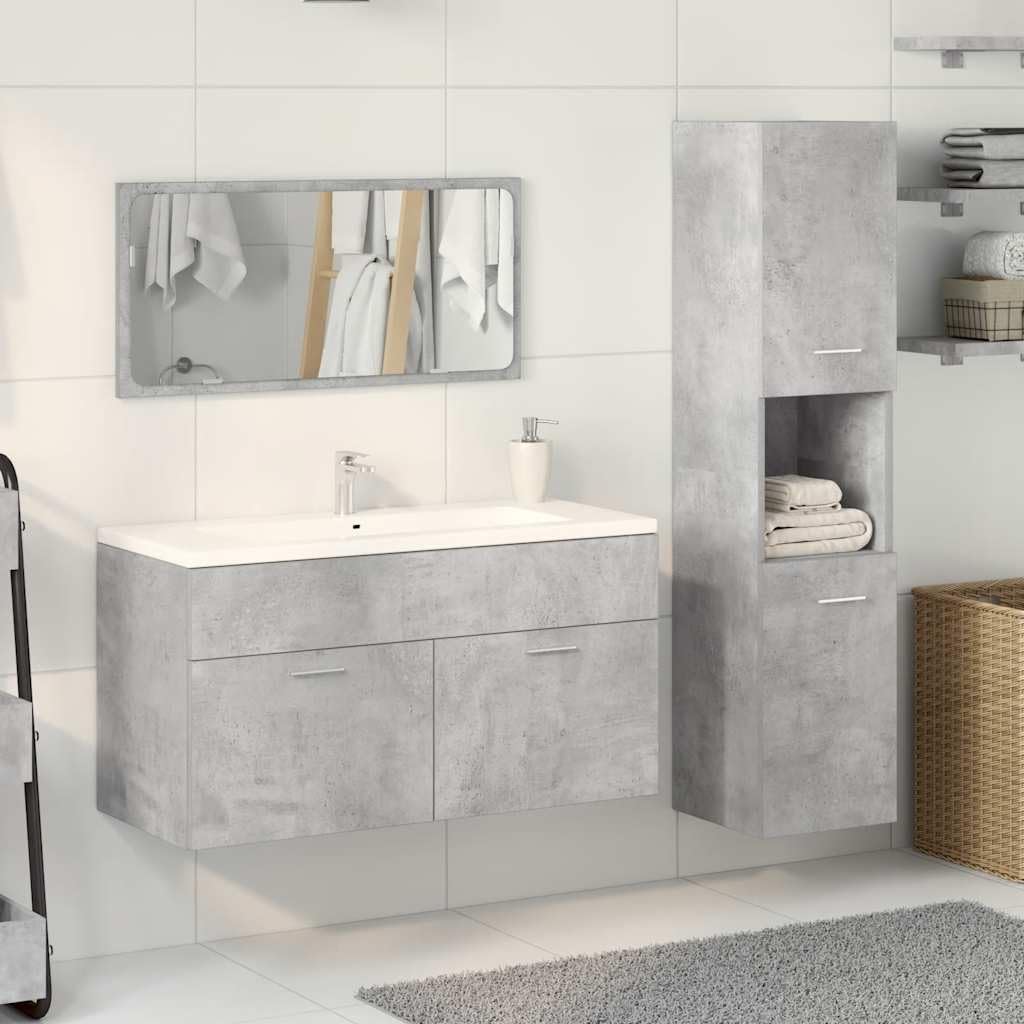 Set Mobili Bagno Sospesi 3 Pz Grigio Cemento in Truciolato | Arredo salvaspazio per la stanza da bagno con specchio e armadietti sospesi per organizzare i prodotti di bellezza.