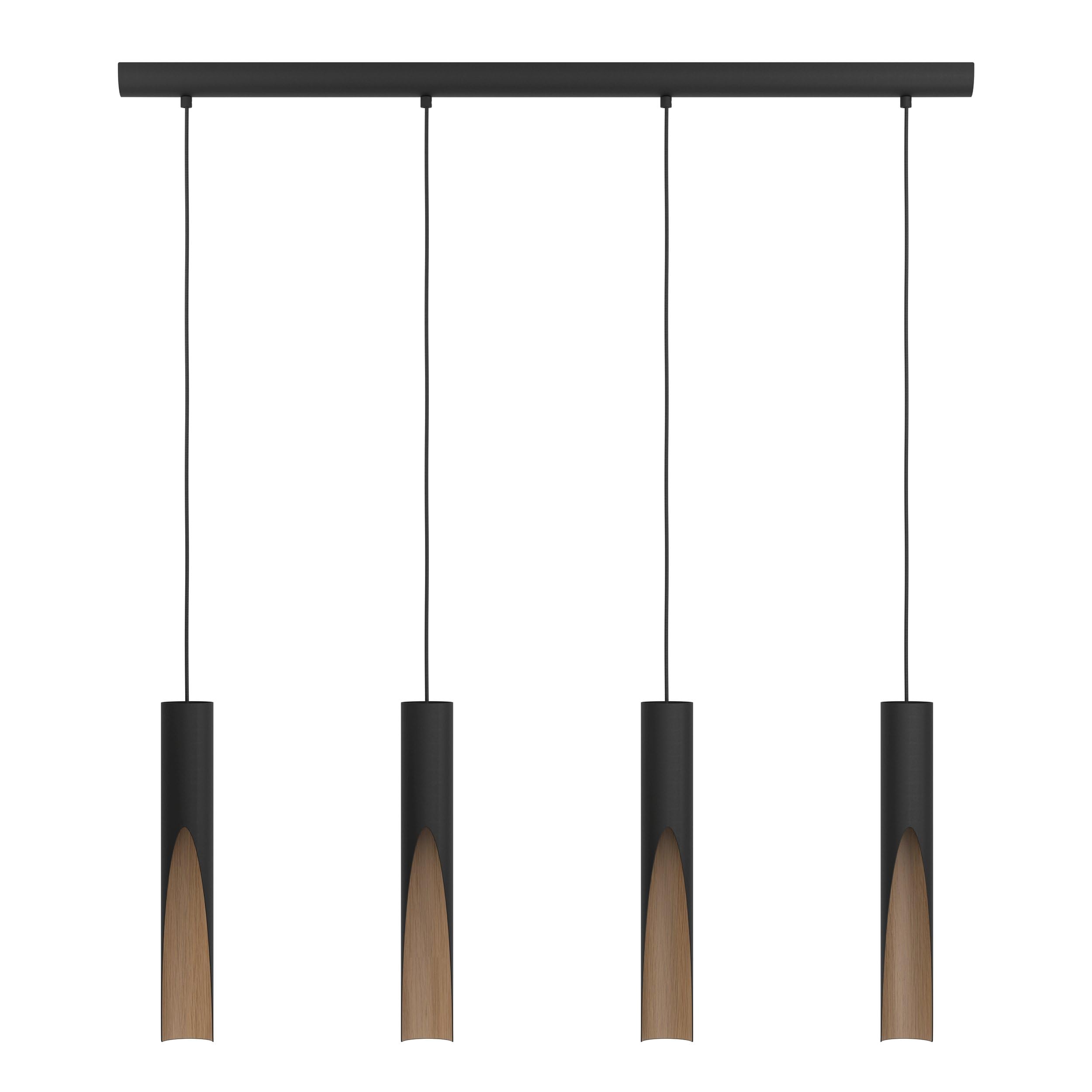 Eglo LED Barbotto, Lámpara colgante sobre mesa de comedor | con iluminación indirecta, 4 luces, de metal negro y símil madera, con bombilla GU10, blanco cálido
