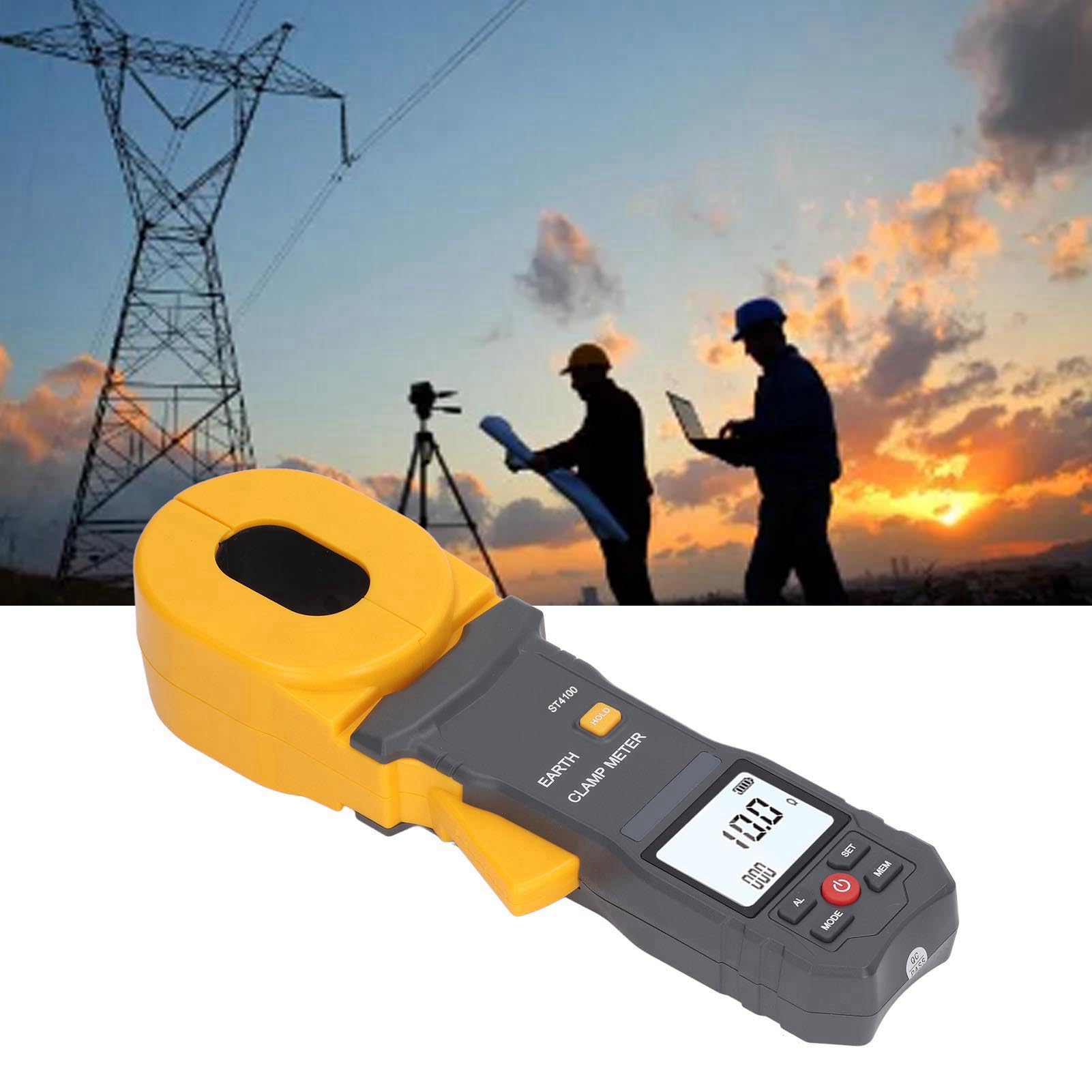 Gugxiom Digitales Zangenmessgerät Erdungswiderstandsmessgerät 55 X 32 Mm, ST4100 LCD-Klemme Erdungstester Widerstandsauflösung 0,001 Ω 0,01 MA, Automatische Abschaltung (ohne