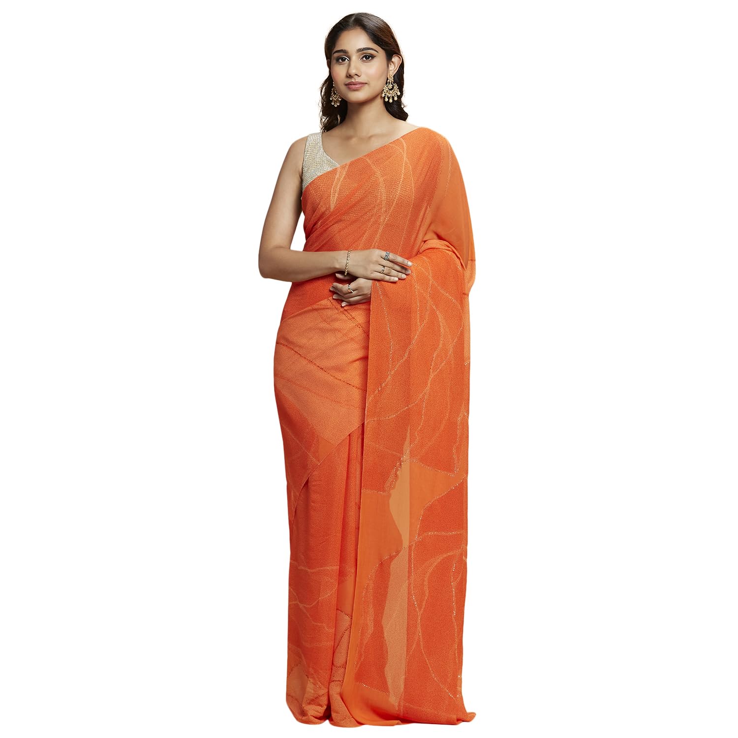 NAVYASA BY LIVANavyasa Liva Georgette Orange Printed Saree