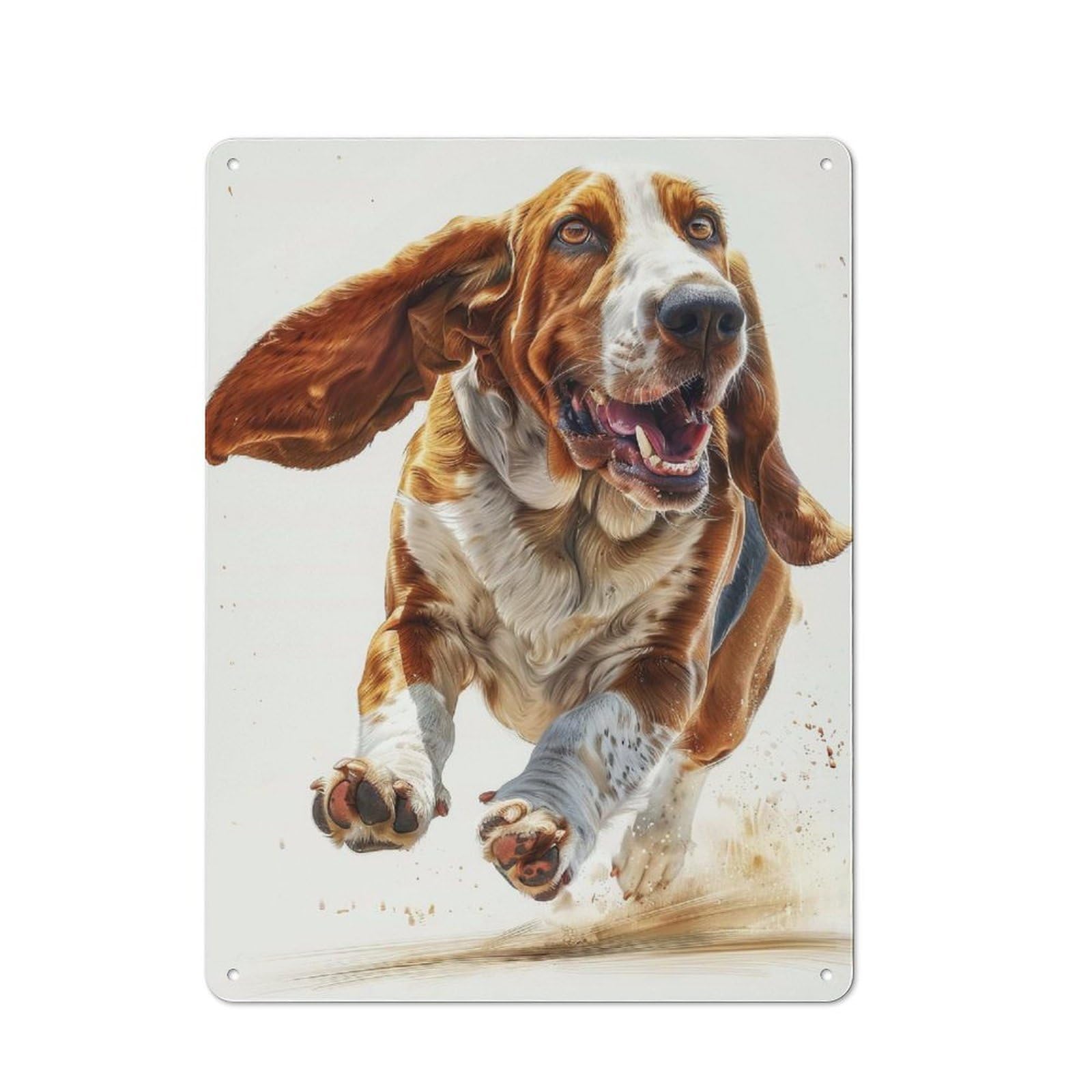 Junmoney Basset Hound Running Rustic Metal Sign 40X30cm For Garage Wall, For Everyday Room Decor With A Rustic Look