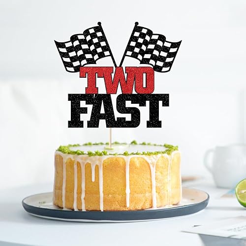 Vista 7 de Dos decoraciones para tartas rápidas, 2º cumpleaños, decoración para cabina de fotos y telón de fondo, bandera a cuadros, suministros temáticos