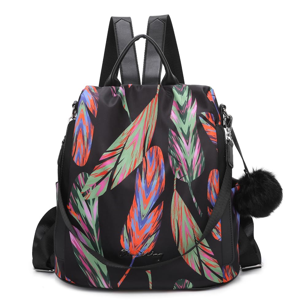 OLIVIA WONG Mochila antirrobo Impermeable para mujer (13L)| Mochila Convertible en bolso con pompom y Asa desmontable de adorno