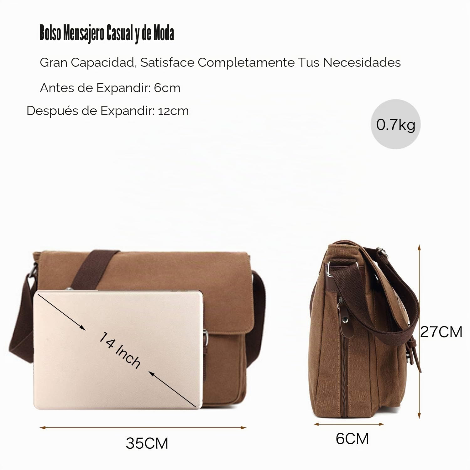 FANDARE Vintage Bolso de Bandolera Lona Bolsa de Mensajero Ampliable Mensajero Crossbody Bag Hombres Mujeres Bolsa de Hombro para 10.9 Pulgadas Tablet Viaje Negocio Universidad