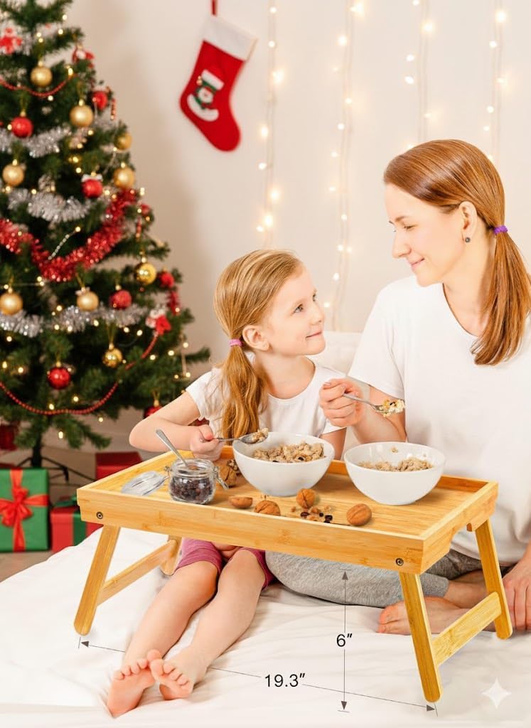 Bamboo Bed Tray Table with Foldable Legs, Breakfast Tray for Sofa, Bed, Eating, Working, Used As Laptop Desk Snack Tray by Pipishell