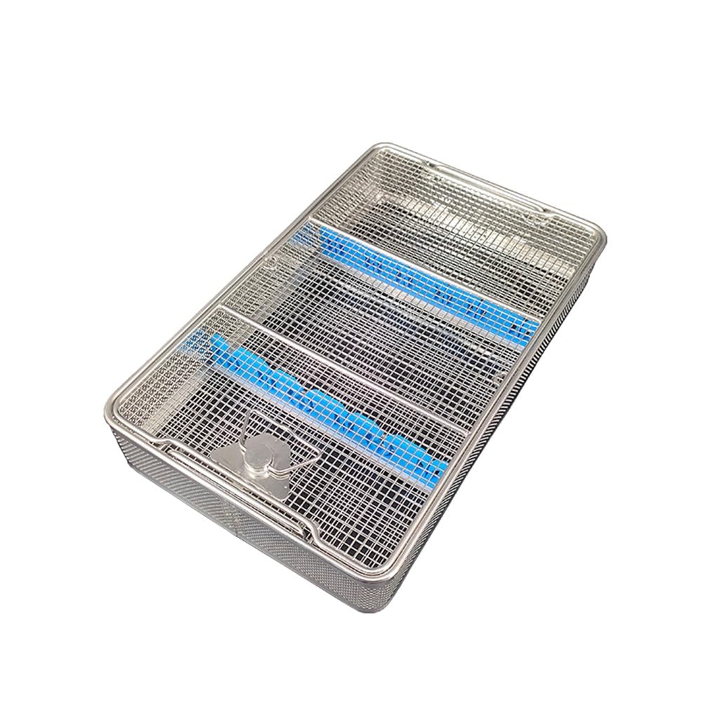 Cesta para Equipo médico Cesta de desinfección de Acero Inoxidable Cesta de Limpieza de Instrumentos de la Sala de Suministros quirúrgicos Bandeja de esterilización con Tapa(50 * 25 * 7cm)