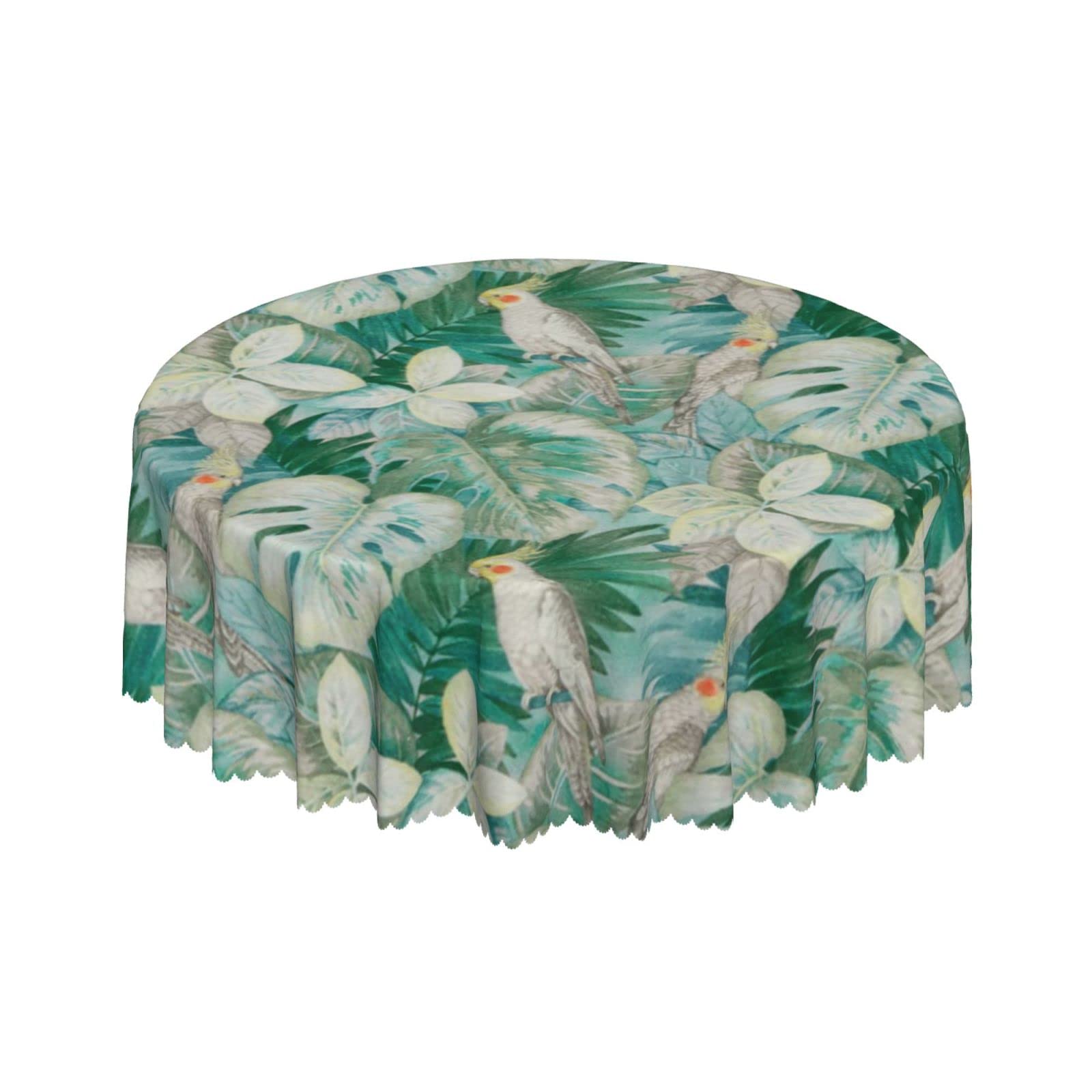 Lsjuee Parrot Leaves Round Tablecloth 60 Inch Printed Washable Tablecloth for Dining Party Holiday Fall Home Decorative