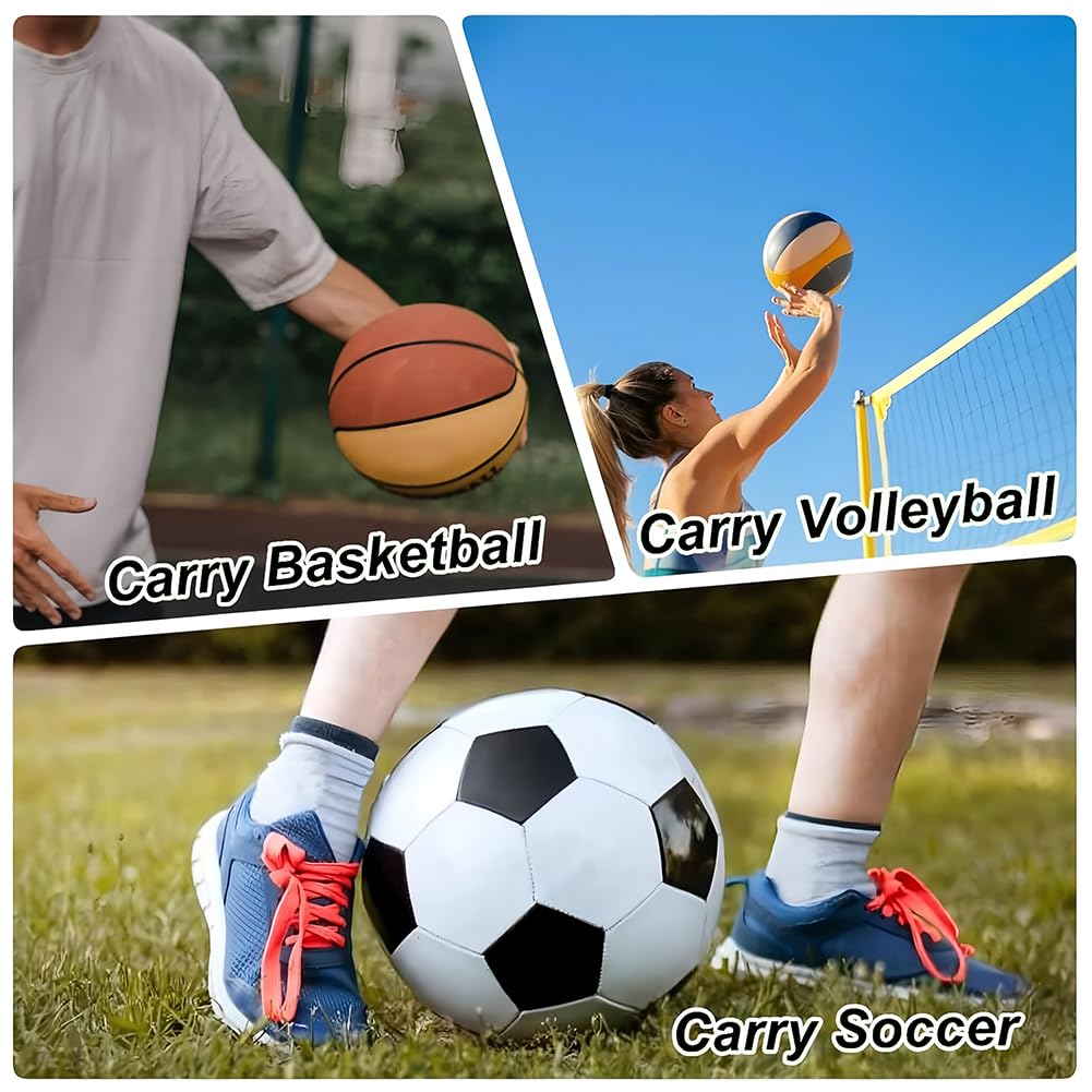 Bolsa de Malla para Pelotas Saco de Pelota con Cordón y Gancho para Baloncesto Fútbol Voleibol Negro