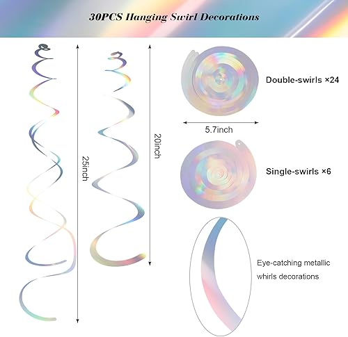 Miniatura 2 de Decoraciones de remolinos de fiesta iridiscentes brillantes, decoraciones de remolinos colgantes de plástico para techo, serpentina de plástico para