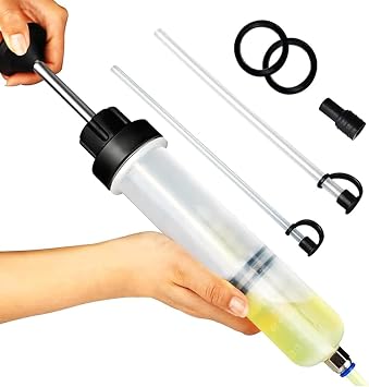 Car Power Steering Fluid Extractor, 200cc Oil Suction Pump, Manual Extraction Oil Syringe with 2 Hoses, Universal for Most Cars White