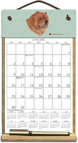 Soporte de madera para calendario de perro recargable de 7 x 12 pulgadas lleno de un calendario 2024 e incluye una página de formulario de pedido