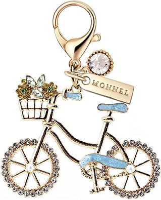 MC435 Little Crystal Lady Bicycle Lobster Clasp Charm for Women with Velvet Bag Green,1 Piece